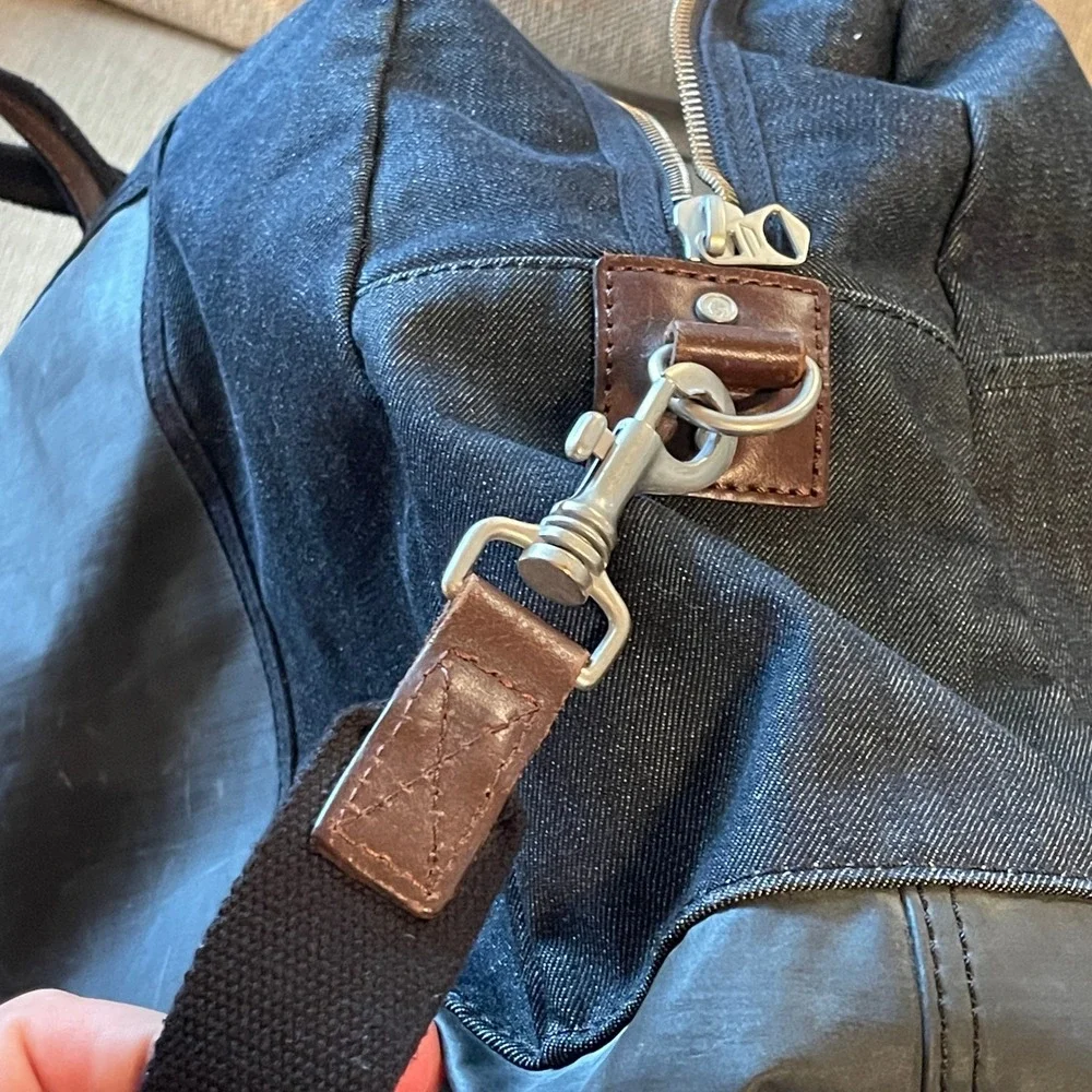 Diesel Duffle Bag Denim Coated Canvas Large Weekender Travel Bag Black Blue